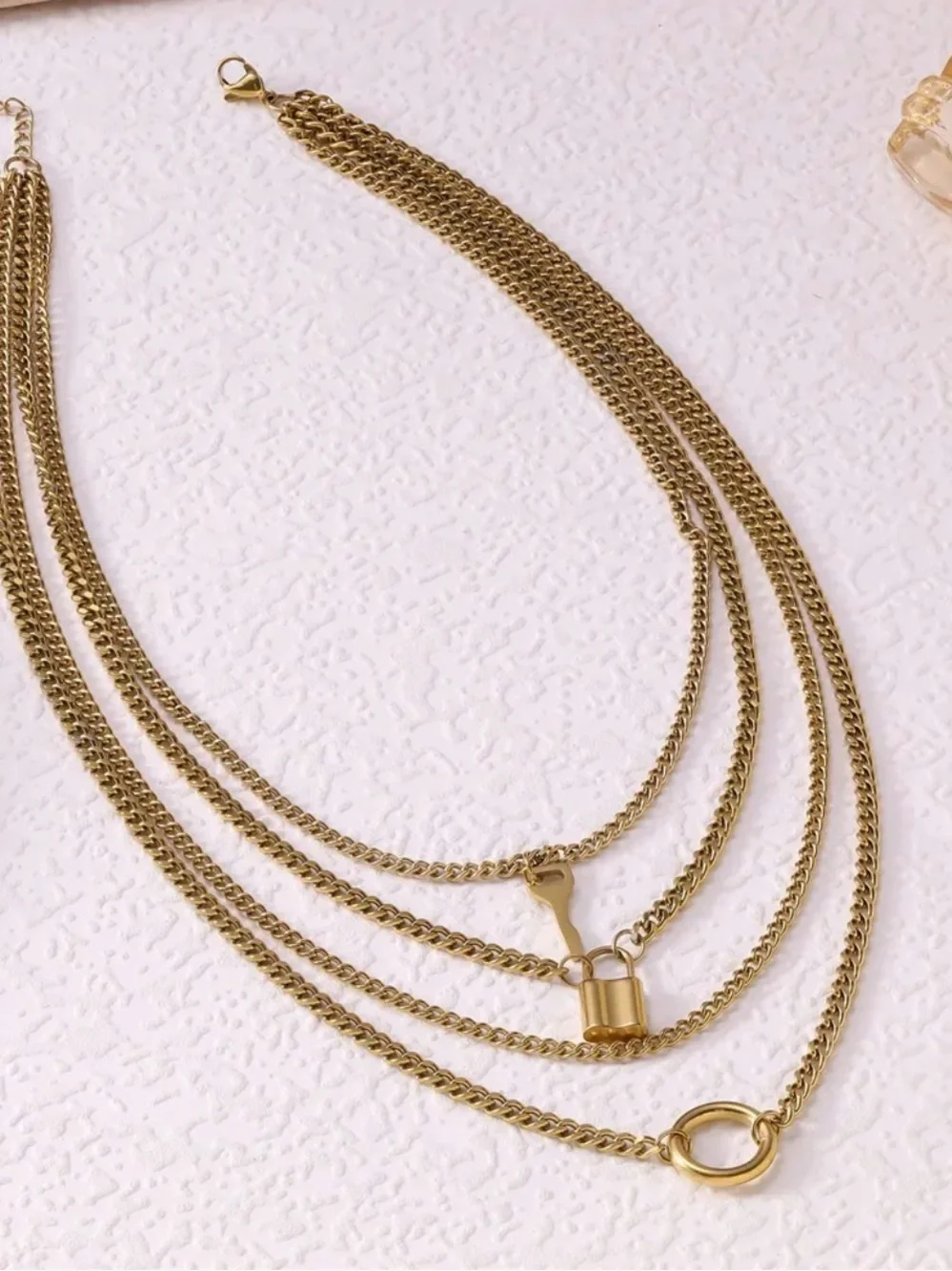 REVOLVE Gold-Tone Layered Padlock, Key & Ring Necklace